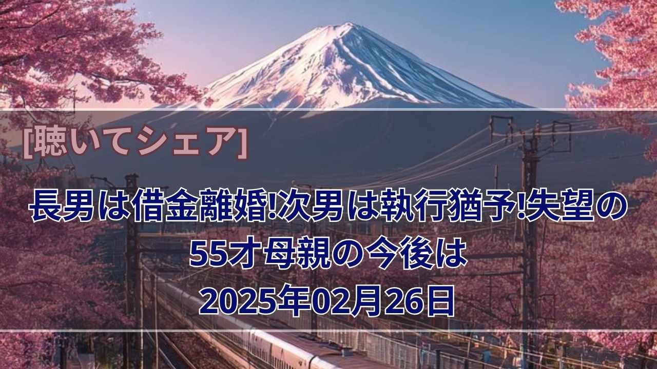 長男は借金離婚!次男は執行猶予!失望の55才母親の今後は2025年02月26日