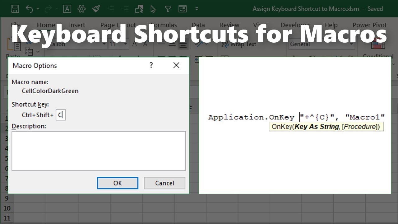 assign keyboard shortcut to macro excel