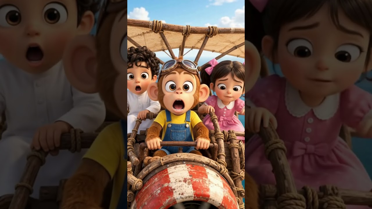 القرد السعيد جاء بطائرة غريبة! ✈️🐒 أصيل وجوري انصدموا! #Shorts #HappyMonkey