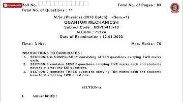 MSC 1ST SEM PHYSICS QUANTUM MECHANICS 1ST JAN 2023 | PTU
