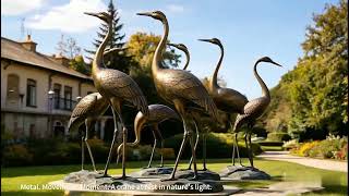 Metal crane in garden sculpture#BronzeCrane #GardenSculpture #LostWaxCasting #MetalArt #OutdoorDecor