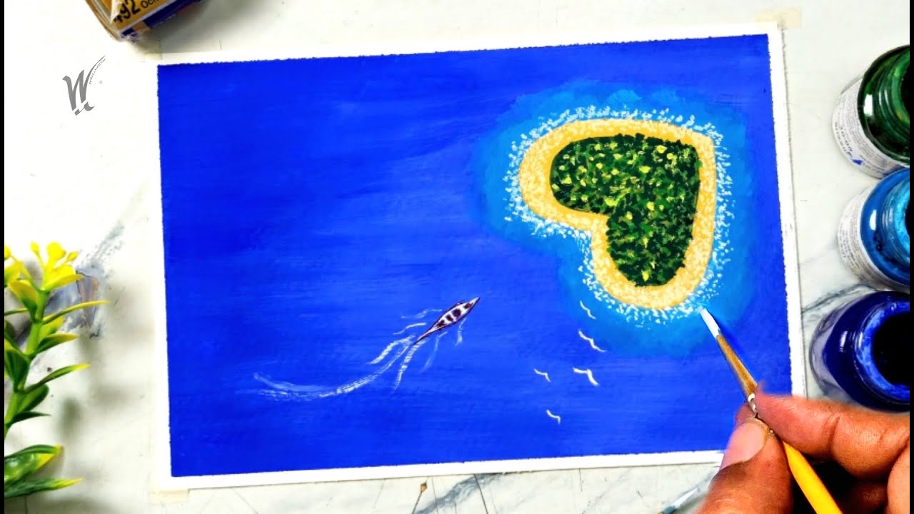 Easy beach painting art ajazartist yts  | Easy painting for beginners yts 💙💚💛