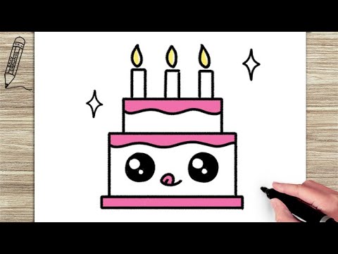 How to Draw a Simple Cute Cake, Easy Drawing and Coloring Step by ...