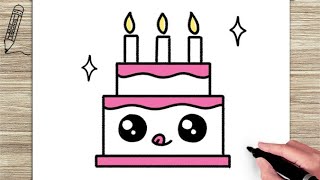 How to Draw a Simple Cute Cake, Easy Drawing and Coloring Step by Step