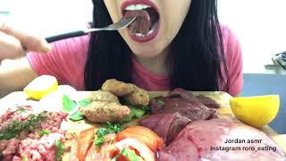 mukbang eating raw meat اكل طبق مزة لحم نية وكبدة خروف نية