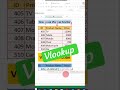 VLOOKUP Function in excel #vlookup #excel #exceltips #shorts