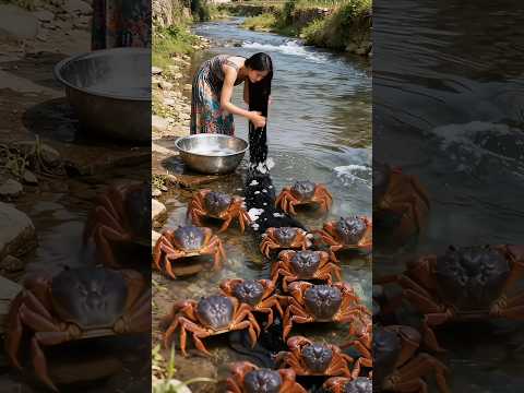 تغسل الفتاة شعرها في النهر عندما تمسك الكثير من السرطانات بشعر الفتاة تشينتو قصة مضحكة 