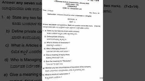 Corporate Law SEP syllabus|Question pepar 2024|1st sem Bcom| #sep#cl#bcom #corporatelaw #bu #bba