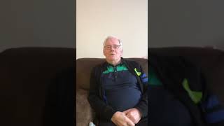 Old man tells funny joke about centipede, with infectious laugh