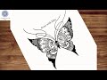 Butterfly mandala art for beginners  step by step  mandala drawing  zen tangle art  doodle art