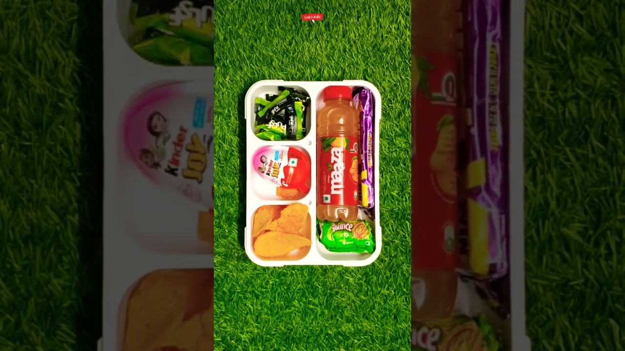 Surprise Kinder Joy, Chocolate, Biscuits, Candy, Wafers & Maaza Mango Drink Lunch Box Ideas 🥰 😋