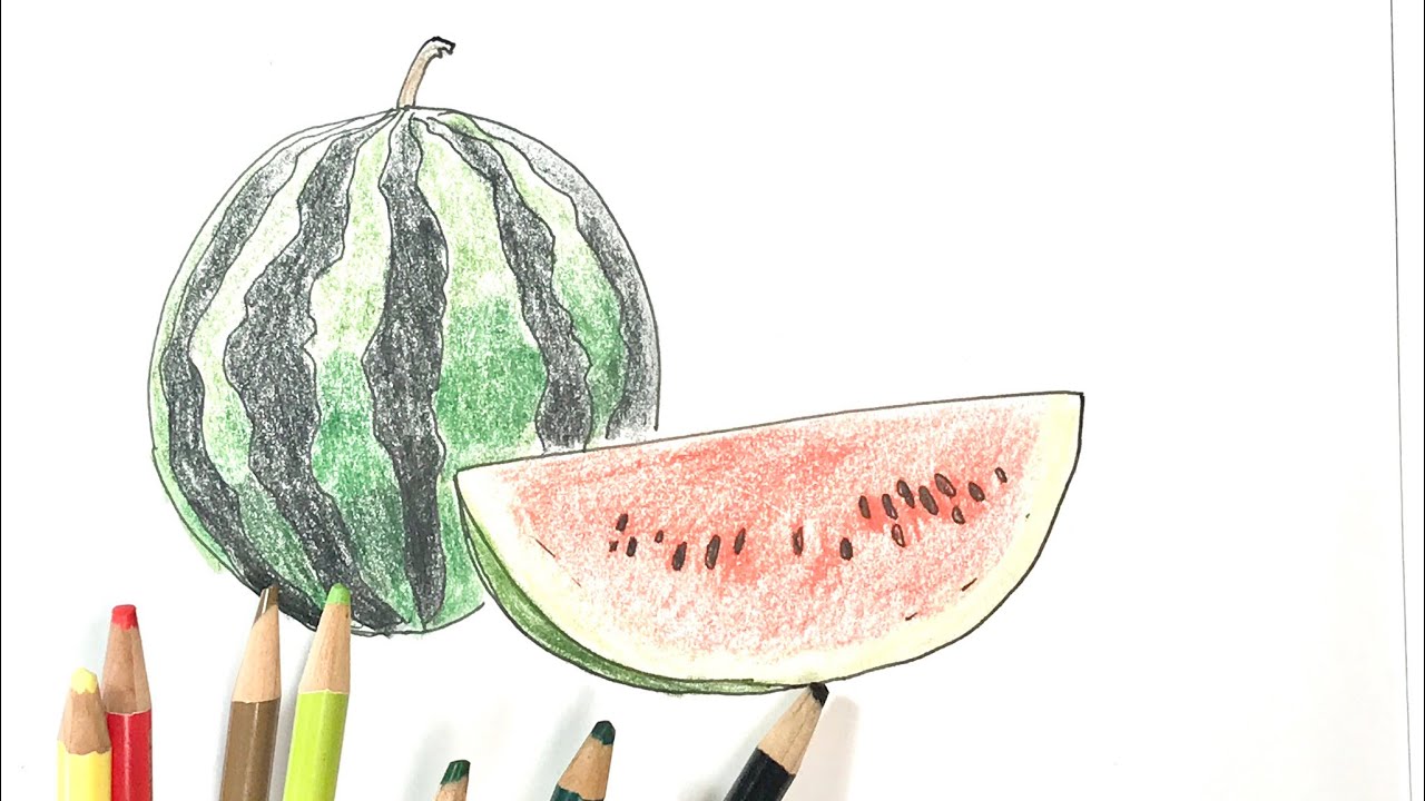 スイカ の描き方 色鉛筆とペンの簡単イラスト Water Melon Youtube