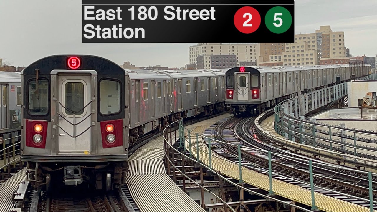 White Plains Road Line: (2)(5) Train action at East 180th Street. With car 