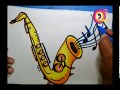 1-  طريقة رسم (  آلة الساكسوفون الموسيقية، ) تعليم الرسم للمبتدئين