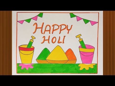 Holi Drawing Easy / Happy Holi Poster Drawing / Holi Special Drawing/ How to draw holi festival