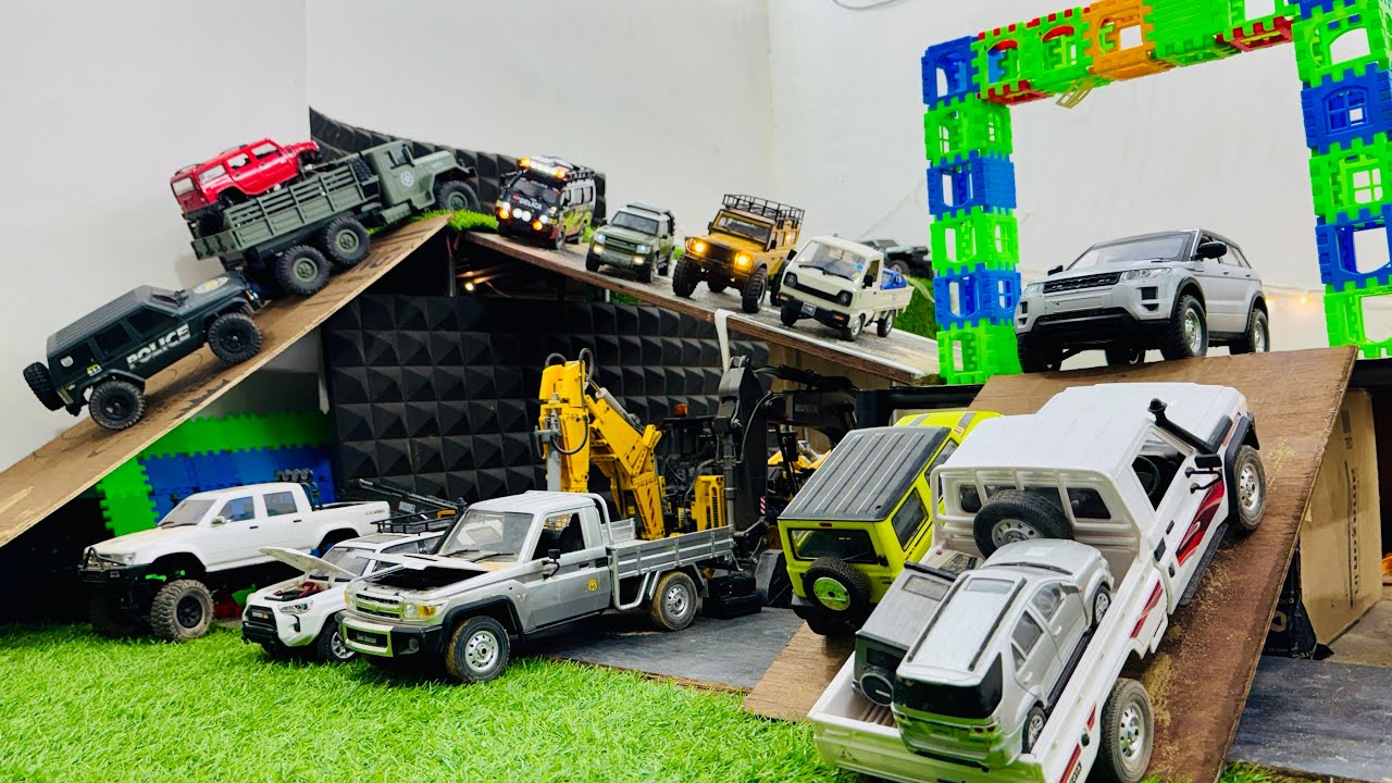 Rc Cars Obstacle test, Suzuki Van, Jeep Wrangler, Range Rover Defender, Toyota LC89, Big Truck