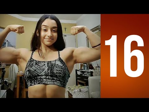 Amanda(16) - Young muscle girl flexing her big biceps 