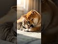 A Shiba Inu and Cat Share a Cozy Nap – Cuteness Overload 🐕🐱💤