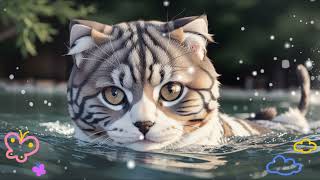 [4k] Scottish Fold Cat Swimming in River | AI Art Pics