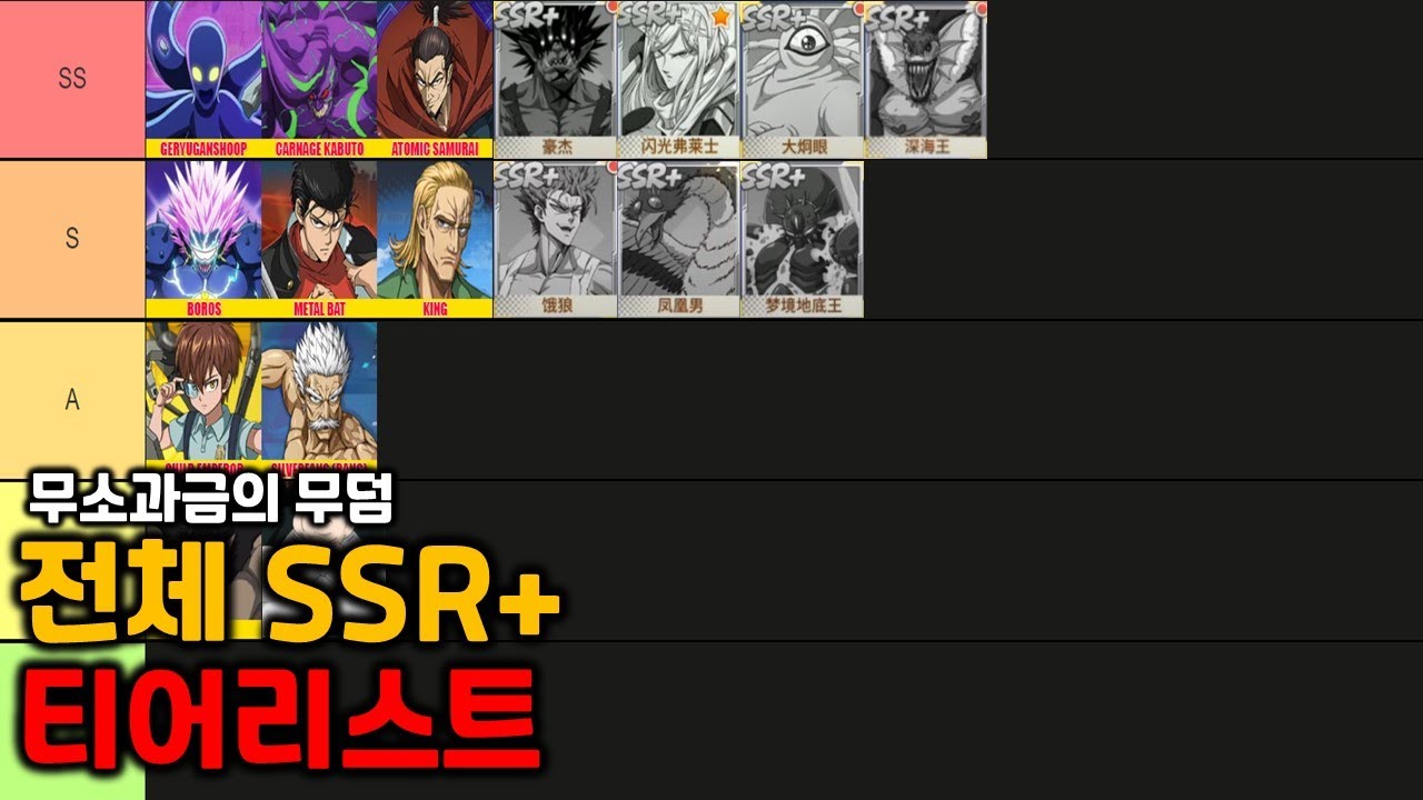 8월 현재까지 출시된 SSR+ 캐릭터 티어리스트 [원펀맨:최강의남자] - YouTube