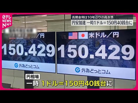 【円相場】約1年ぶりに一時、1ドル＝150円40銭台まで下落
