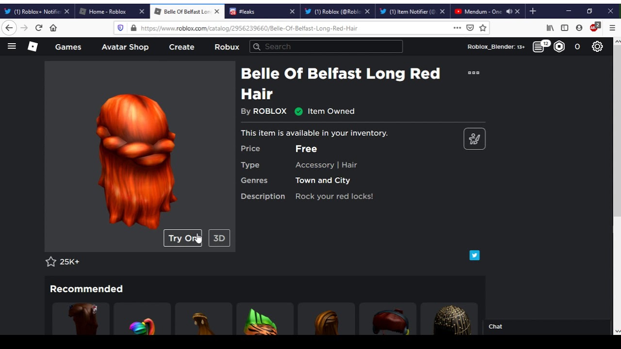 PC / Computer - Roblox - Belle Of Belfast Long Red Hair - The Textures  Resource