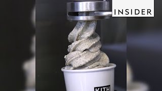 Cereal is mixed into soft serve ice cream at KITH Treats