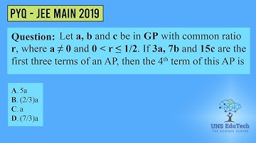 JEE 2019 Let 𝑎,𝑏 and 𝑐 be in GP with common ratio 𝑟, where 𝑎≠0 and 0 greater than 𝑟 ≤ 12. If 3𝑎,7𝑏