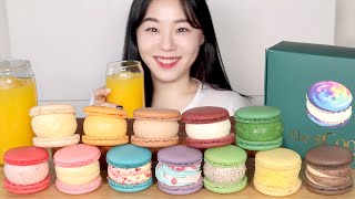 SUB) ASMR Macaron Mukbang  🍭 Dessert Eating Show Cream Bread Chocolate Strawberry Vanilla Green Tea