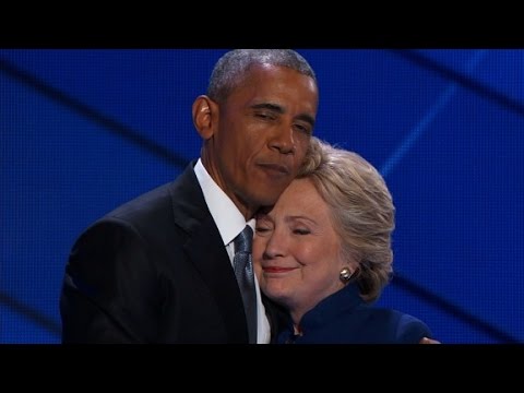 Hillary Clinton joins President Obama on stage at DNC