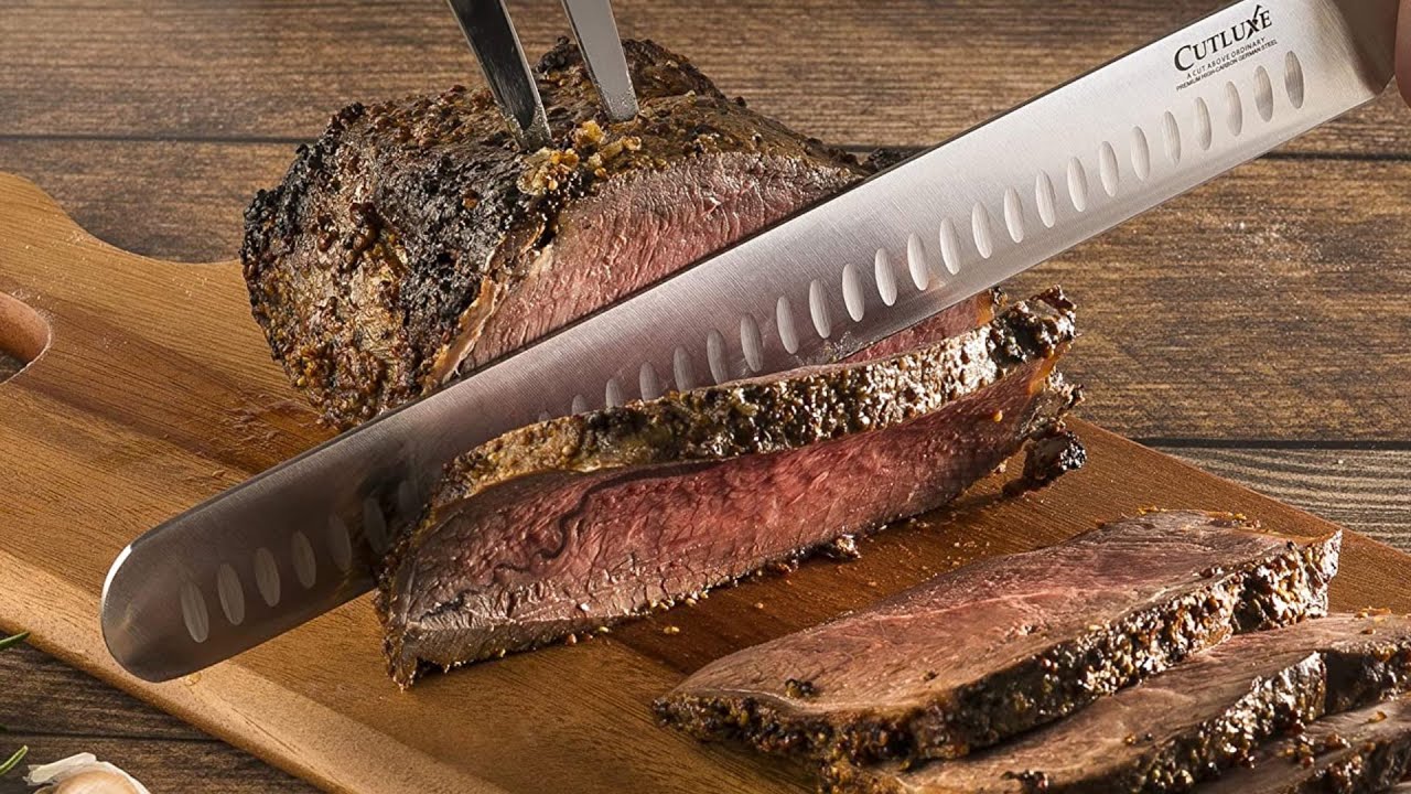 Cutluxe Slicing Carving Knife Review  Slicing New York Strip Steak 