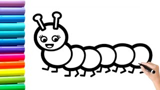 How to Draw cute and easy worm | Easy Drawing, Painting and Coloring for Kids & Toddlers