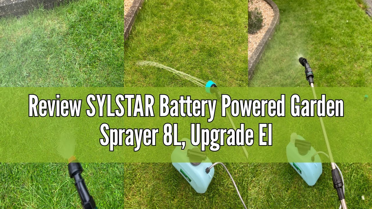 SYLSTAR Accu-aangedreven tuinsproeier 8 l, upgrade elektrische onkruidsproeier met 3 nevelsproeiers, USB oplaadbare handgreep, intrekbare toverstaf en verstelbare schouderriem, watersproeier voor