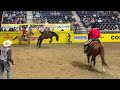 Southeastern Oklahoma State's Luke Thrash with an 80-point bareback ride Sunday at the CNFR.