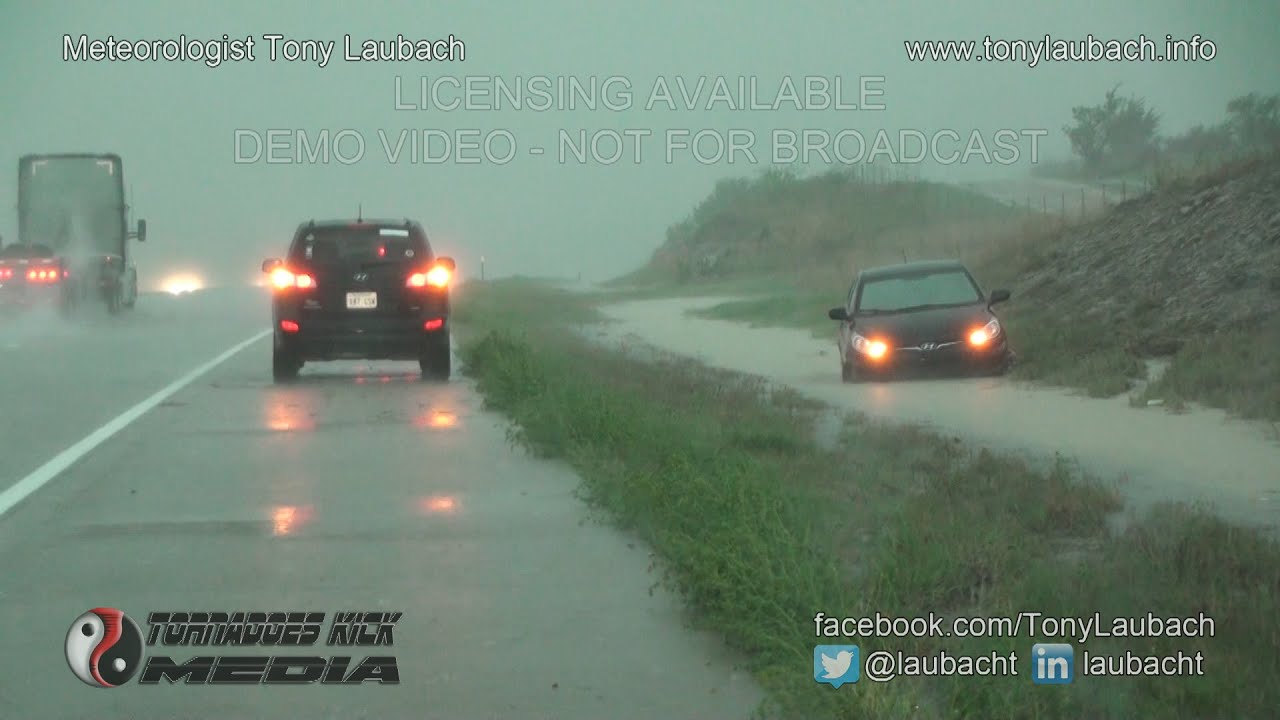 Severe Storm Causes Hydroplaning Car to Crash - 4/26/2016 Geary County, KS