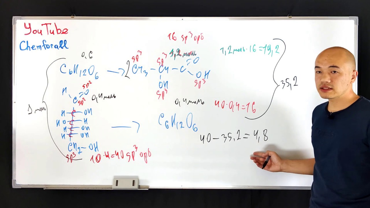 При молочнокислом брожении глюкозы (?=60%) количество sp3-гибридных ...