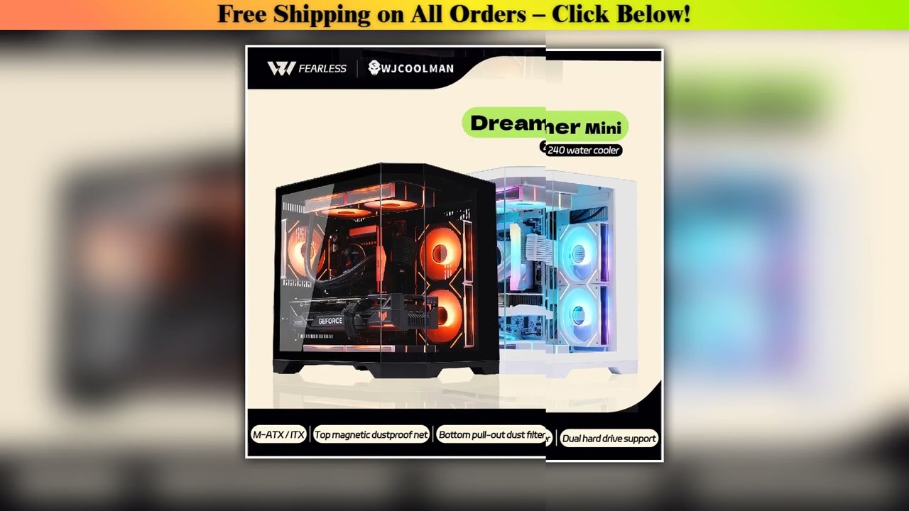 WJCOOLMAN Dreamer Mini PC case M-ATX/ITX Three Sided Glass sea view room 240 water cooler Desktop
