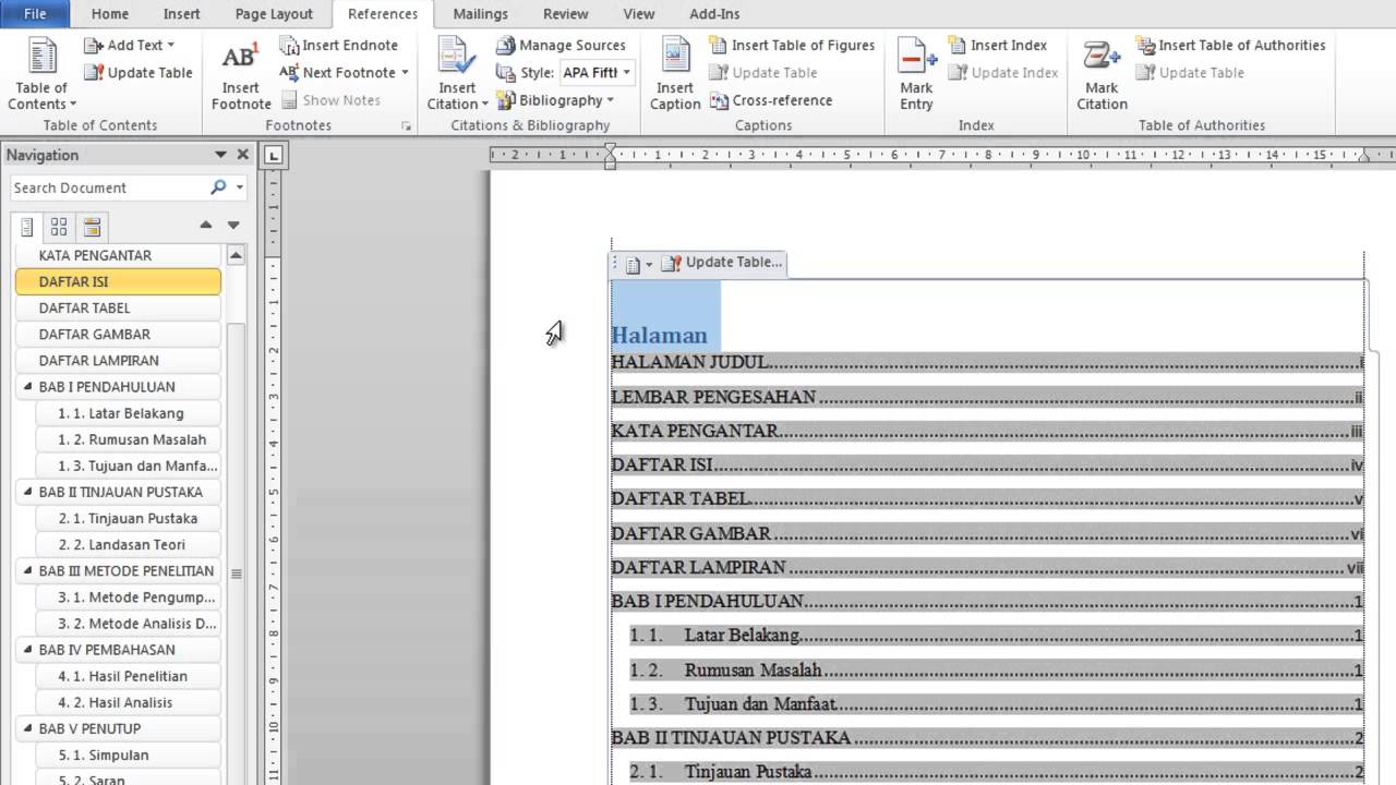 Cara Membuat Daftar Isi Secara Otomatis Dalam Microsoft Word