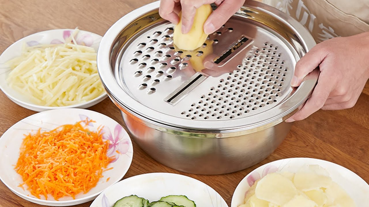 Stainless Steel Basin with Grater 3 in 1 Vegetable Cutter Slicer Cheese  Grater with Drain Basket