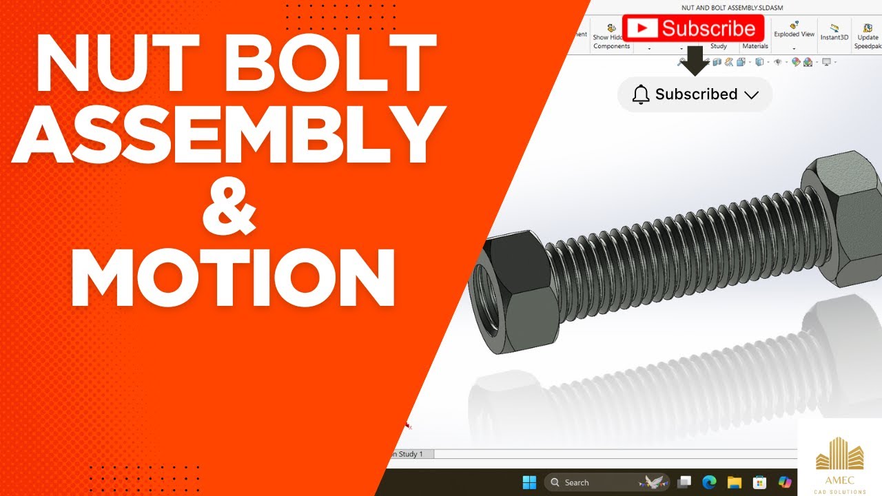 NUT BOLT ASSEMBLY AND MOTION IN SOLIDWORKS - YouTube