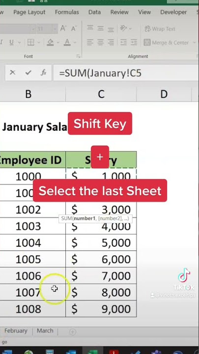 Excel Tip to sum multiple sheets