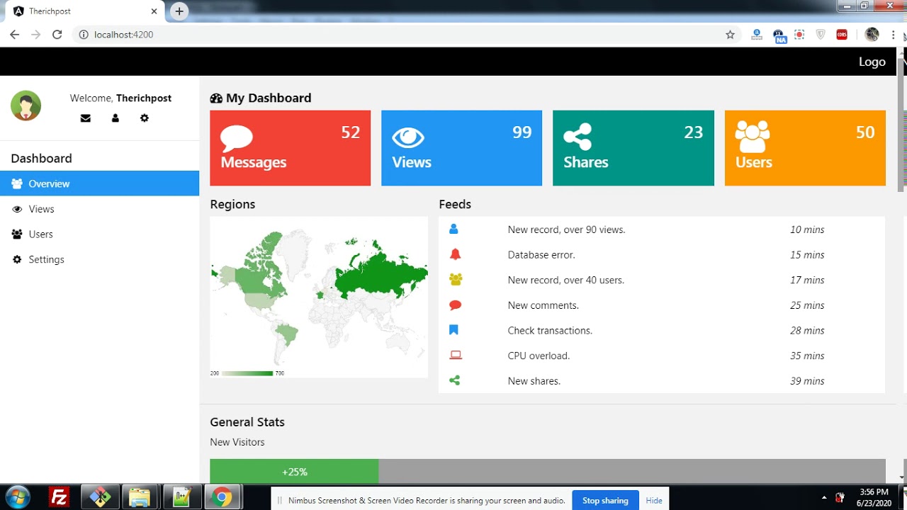 Angular 9 admin dashboard template working example