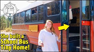 She built a cute SCHOOL BUS TINY HOME for only $20k!