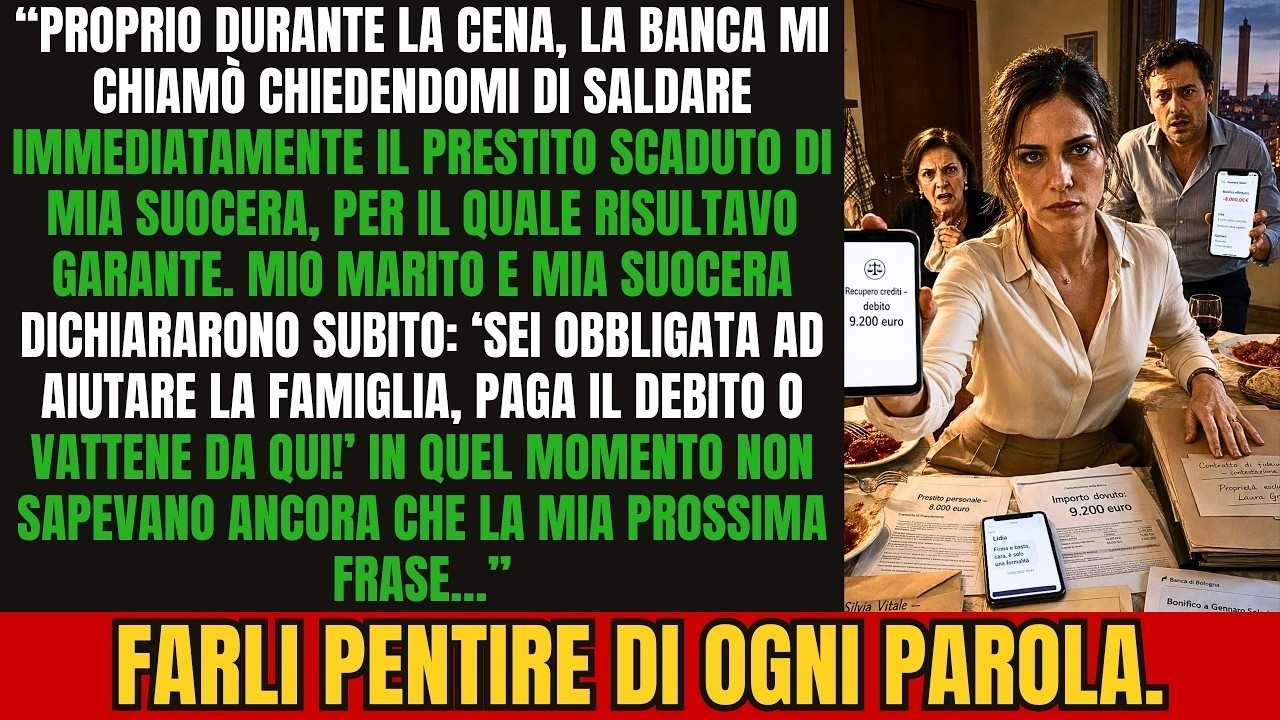 Durante la cena, mio suocera mi guardò dritta negli occhi e disse: «Hai firmato. Nessuno ti ha costretto. Quindi paga e smettila di lamentarti.» Mio marito, l’uomo che avevo sposato tre anni...