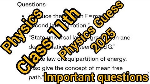 JKBOSE CLASS 11TH PHYSICS GUESS PAPER 2025 | PHYSICS IMPORTANT QUESTIONS 