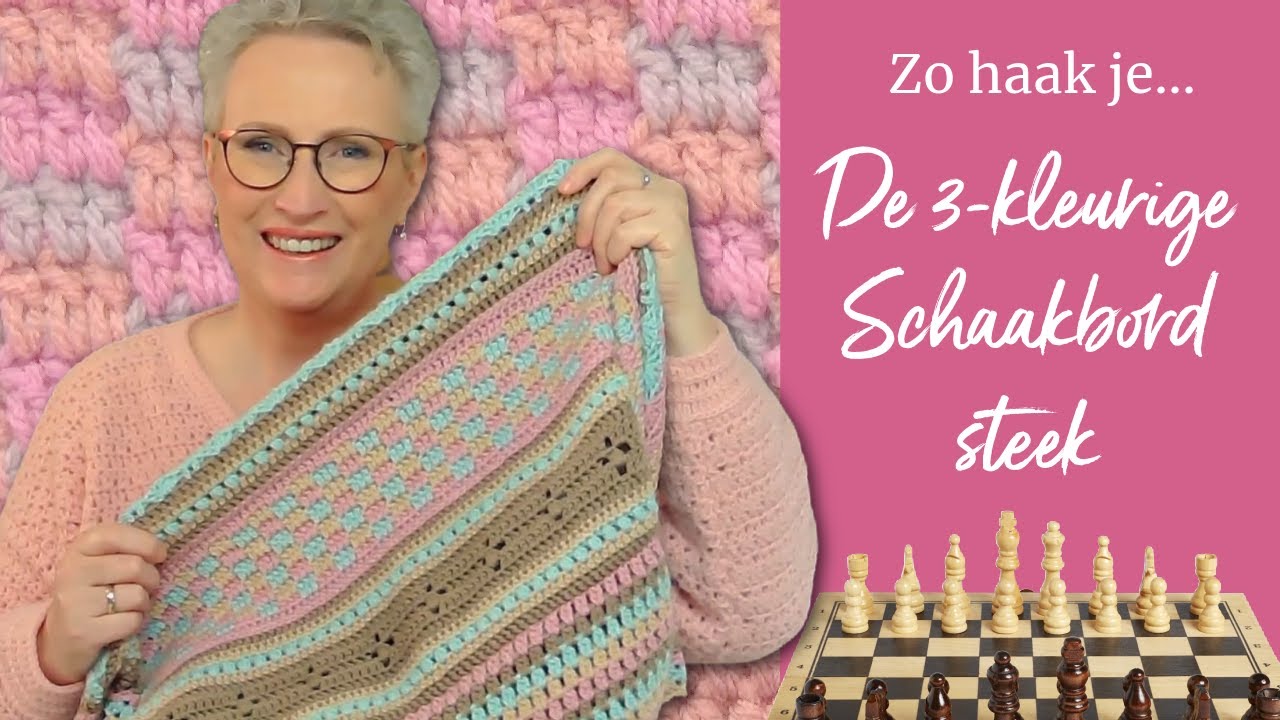 De 3-kleurige schaakbordsteek haken! 