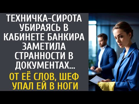 Техничка-сирота убираясь у банкира заметила странности в документах… От ее слов, шеф упал ей в ноги…