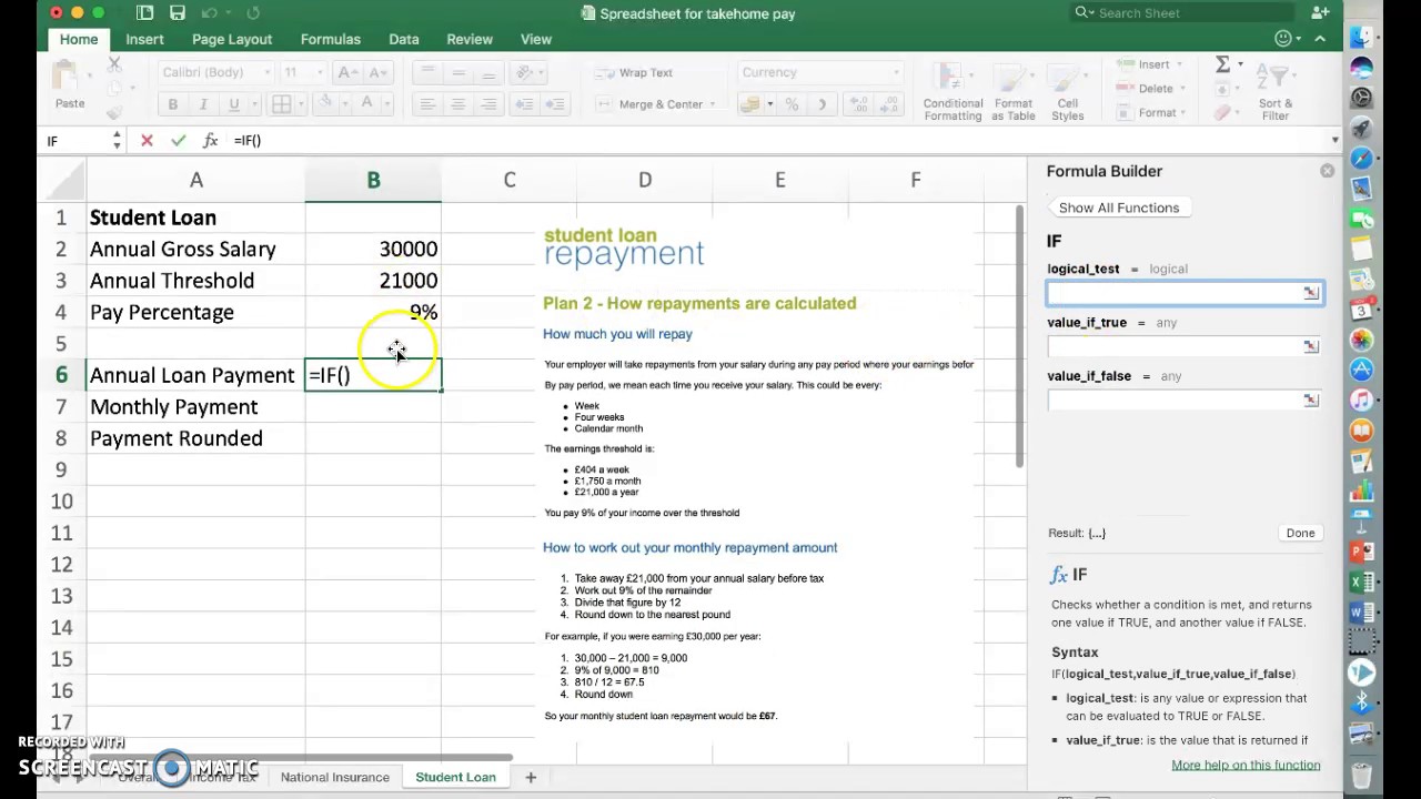 calculate student loan repayment in excel