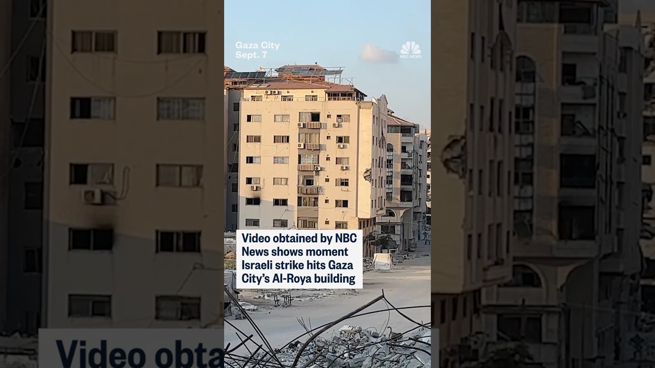 Video obtained by NBC News shows an Israeli airstrike flattening Gaza City's Al-Ruya building