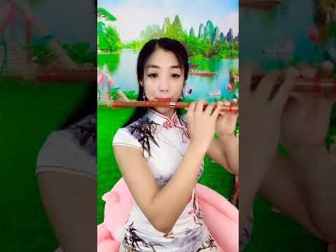 《扬鞭催马云粮忙》瑾儿竹笛乐坊美女演奏苦竹两节G调筒音作2